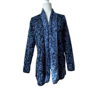 Isaac Mizrahi Live Blue Knit Cardigan Open Front Pockets Chunky Size S
